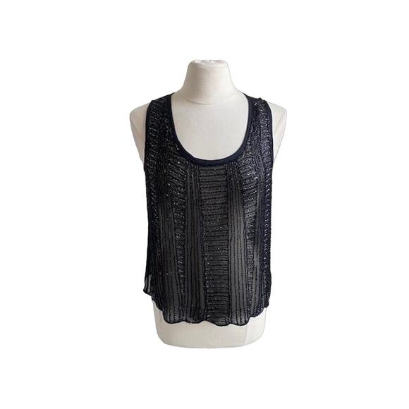 MATTY M Tank Womens Sz Medium Black Sheer Beaded Glam Glamrock Moto Chic - Picture 1 of 8